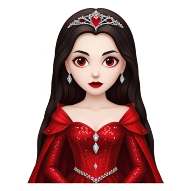 Bride of Dracula with long dark brown hair, red sequin outfit sticker