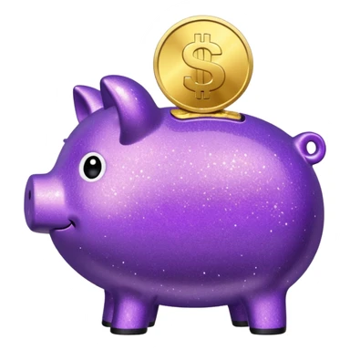 money in a glitter purple piggy bank sticker
