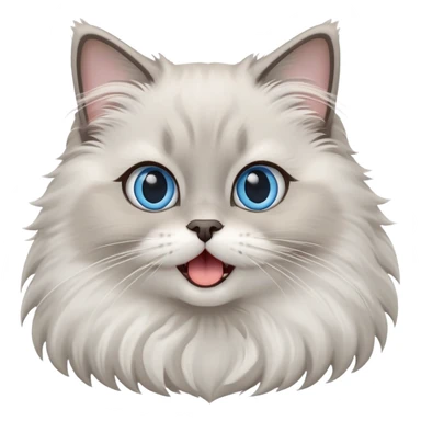 cinematic-adorable-big-eyed-fluffy-grey ragdoll-cat-portrait-emoji,-head-tilted-playfully-with-a-cute,-yawn,-white and grey fur,-simplified-yet-irresistibly-cute-features, blue eyes sticker