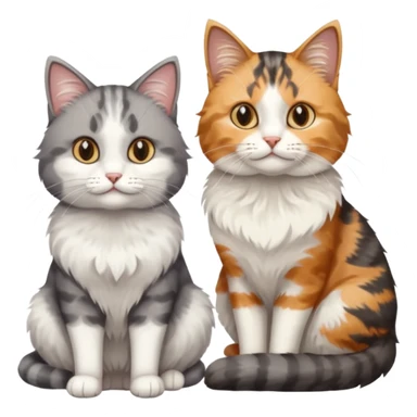a realistic looking very fluffy grey and white cat sitting next to another cat sticker