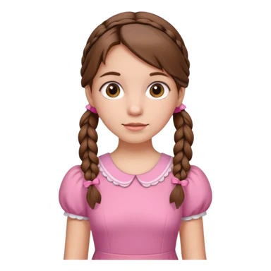 a girl with brown hair in pigtails, pink dress sticker