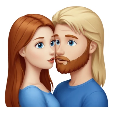 Long-pale-blonde hair, beautiful girl with blue eyes facing, kissing reddish-brown hair-beard boy blue eyed white guy sticker