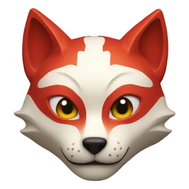 red kitsune mask, slight smile sticker