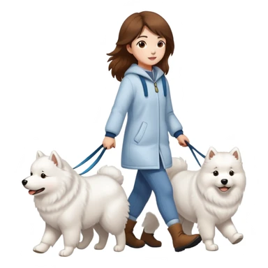 Brown-haired girl walks a Samoyed sticker