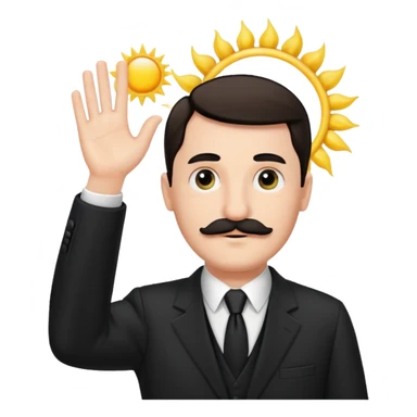 Adolf h , wearing suit and mustache small. Raising his hand to sun sticker
