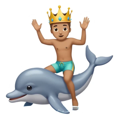 Man riding dolphin in lake with poop king on his head sticker