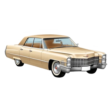 Simplified beige 1966 Cadillac DeVille, minimal design with clean outlines, 30-degree angle, reduced to basic shapes, recognizable silhouette with few details, iOS emoji style sticker