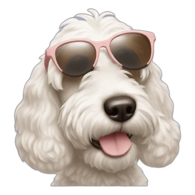 White cockapoo with brown ears rose nose and sunglasses sticker