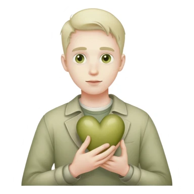 Pale olive heart in his hand faded sticker