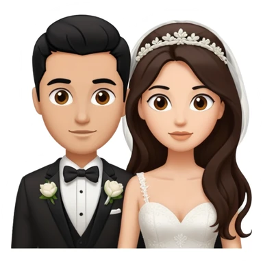 bride with long brown hair and groom with buzzed black hair sticker