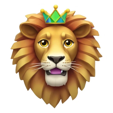 Create an emoji of a multicolored geometric lion with a golden crown, looking astonished with wide eyes and an open mouth. Use bright colors like green, yellow, blue, red, and purple, with a colorful circular background. sticker