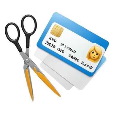 Scissors cutting ID card in 2 parts. Realistic sticker