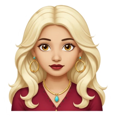 Attractive indian woman with a wide face, baddie look, Long wavy white-blonde hair and gold hoop earrings sticker