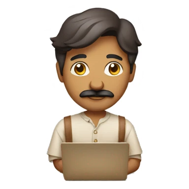 brown indian employ with mustach in casual dress with laptop sticker