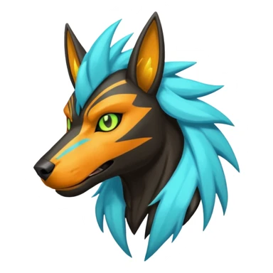 Cyan manectric-Electrike-Zeraora-Houndoom-fusion with neon-green stripes and orange eyes  sticker