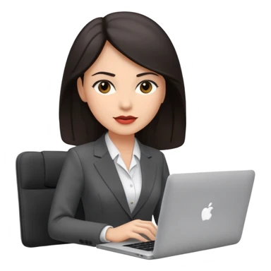 Sales women specialist in shipping with dark hair with suits and MacBook  sticker
