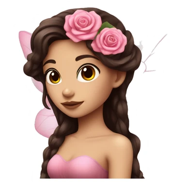 Beautiful, rose, fairy, pink, long dark brown hair, big wings, fair skin sticker