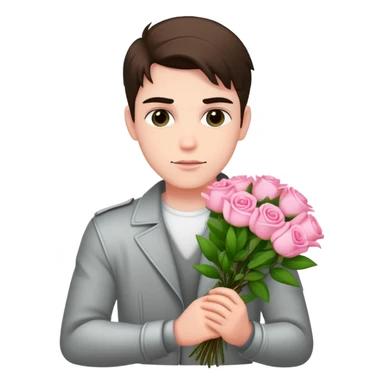 A cool bad boy with fair skin holding a bouquet of pink jasmine roses sticker