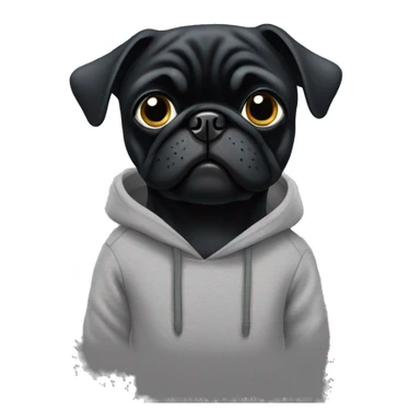 Black pug with grey sweatshirt sticker
