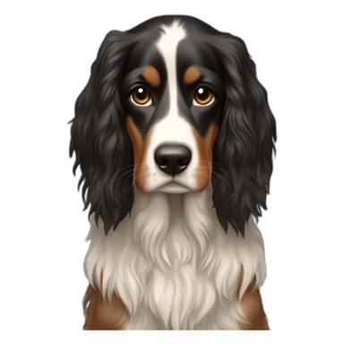hyperrealist caucasian girl black long hair with brown english setter dog sticker