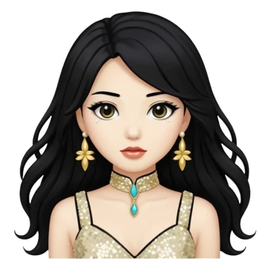 Anck Su Namun from Universal Monsters with long jet black hair, ivory sequin outfit  sticker