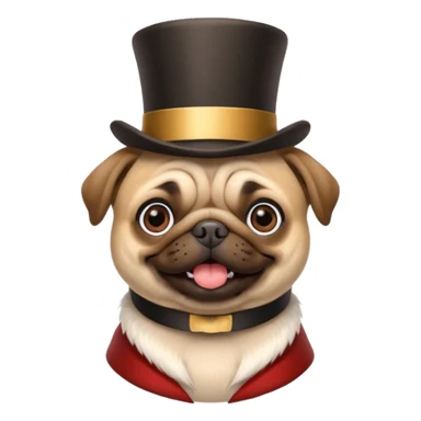A pug with 100 top hats  sticker
