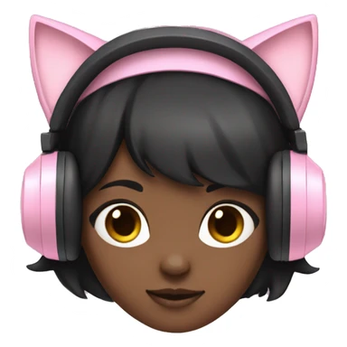 Black hair girl with pastel pink gaming headset that has cat ears  sticker