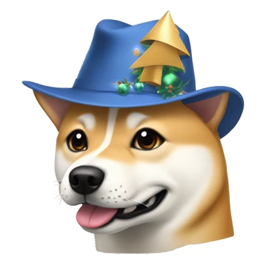 Beige dog Shiba Inu in a New Year's hat sticker