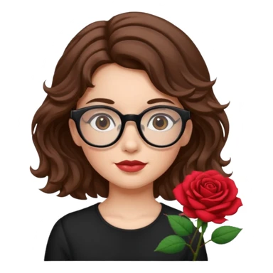 Una ragazza con capelli castani mossi e indossi occhiali neri e con una piccola rosa nella testa sticker