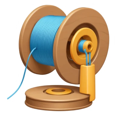 showing a hand neatly winding thread around a spool, yarn reel, or cable roll — showing the action of wrapping or coiling something around — smooth motion lines indicating circular movement, clean colorful emoji-style design sticker