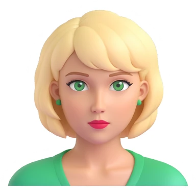 woman with thick blonde short hair and green eyes, looking to the side, bust portrait sticker