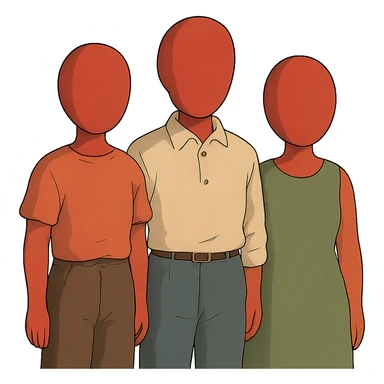 3 red faceless people standing next to each other sticker