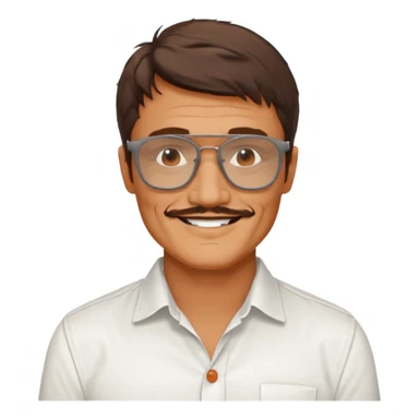 Pedro pascal looking really steamy and sexy smiling in an opened white button down shirt with shady orange glasses sticker