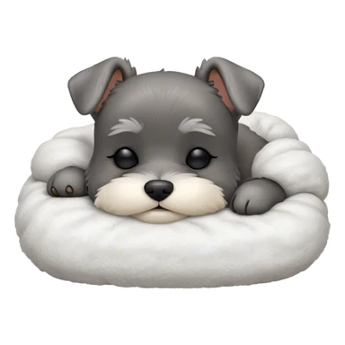 Meme-Worthy Cute Sleeping Miniature Schnauzer Portrait Emoji, Head gently tilted in a relaxed, blissful slumber with a soft, contented smile and eyes tenderly closed, featuring a neat salt-and-pepper fur with charming, relaxed features, simplified yet irresistibly endearing, highly detailed, glowing with a soft, cozy radiance, high shine, exuding gentle, heartwarming charm, styled with a soft glowing outline, capturing the essence of a sleeping Miniature Schnauzer that looks perfectly poised to become a viral icon of adorable rest! sticker