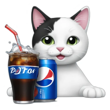 Black and white cat drinking pepsi sticker