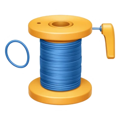 showing a hand neatly winding thread around a spool, yarn reel, or cable roll — showing the action of wrapping or coiling something around — smooth motion lines indicating circular movement, clean colorful emoji-style design sticker