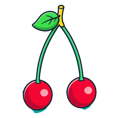 Two deep burgundy cherries connected by a green stem, rich dark red color sticker
