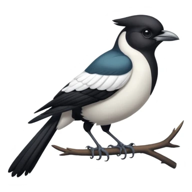 Eurasian magpie, simple, clear, white and black bird with long tail, facing forward sticker