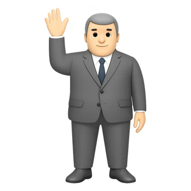 Make the white man in a gray suit and shoes with one hand raised bigger framed with broader shoulders and a more robust build, keep no background. sticker