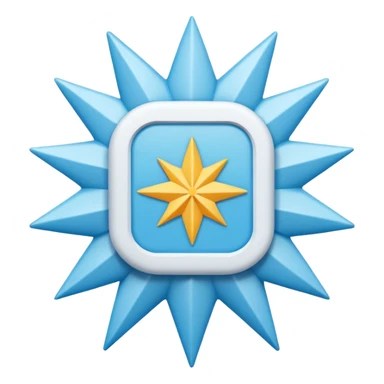 A high-resolution 2D icon of an Instagram-style verified badge. A vibrant light blue rounded-point starburst shape (rosette) with a clean, thick white checkmark in the center. Soft matte plastic texture. sticker