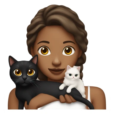 long wavy haired brown skin woman holding black and white cat sticker