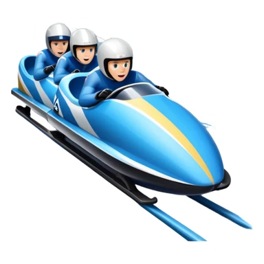 An icon featuring a sleek bobsled with athletes racing down an icy track at high speed, helmets on and bodies aligned for aerodynamics. The scene is set in a stunning snowy mountain valley with pine trees, spectators, and crisp blue sky. Transparent background captures the thrill of bobsleigh. sticker
