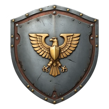 a battle worn steel shield with engraved roman numerals XXX, the roman numerals should be prominent and in the center of the shield sticker