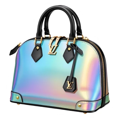 Isolated, rendering, detailed Louis Vuitton bag in futuristic iridescent holographic hues sticker