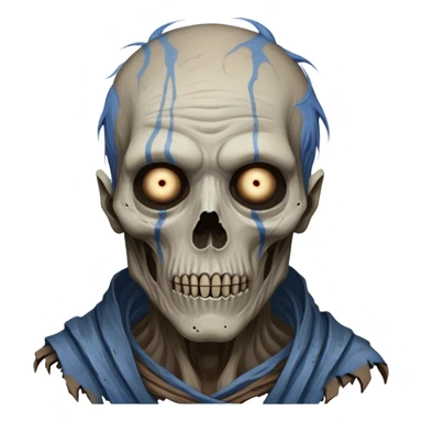 Cinematic Realistic WoW undead civilian Portrait, depicted with decayed yet noble features, his weathered, pallid skin etched with ghostly blue veins and ancient scars. Clad in modest, tattered attire in muted browns and greys that remain consistently rugged, his hollow eyes burn with determined defiance. Rendered with lifelike texture and dramatic natural lighting, high shine, noble and resilient, capturing the stoic spirit of an undead veteran of Azeroth. sticker