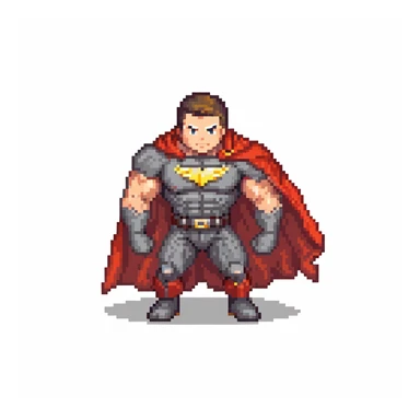 round superhuman icon with super strength, muscular hero with cape sticker