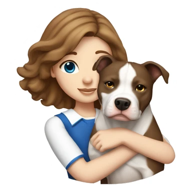 One fair brown haired girl with dark blue eyes hugging white pitbull sticker
