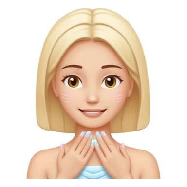 woman receiving gentle facial massage, calm expression, pastel colors, spa atmosphere, emoji style sticker