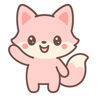 kawaii style pink fox, waving and smiling sticker