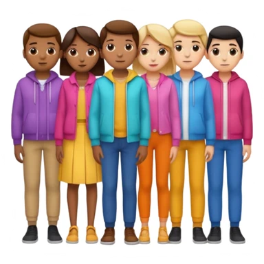 A row of five people standing one behind the other, all facing to the right sticker